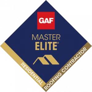 GAF Master Elite residential roofing contractor badge, indicating high-quality roofing services and expertise.