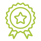 Green award badge icon featuring a star in the center, symbolizing recognition and achievement.