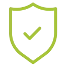 Green shield icon with a check mark, symbolizing security and trust.